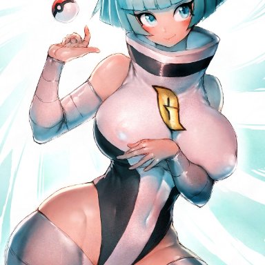 1girls, big breasts, breasts, cameltoe, female, female only, fumio (rsqkr), large breasts, nipple bulge, pokemon, solo, team galactic grunt, thick thighs, wide hips