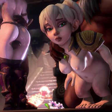 2019, 2boys, 2girls, 3d, 60fps, alexstrasza, ambrosine92, animated, ass, bouncing breasts, breasts, chromie, erection, female, from behind