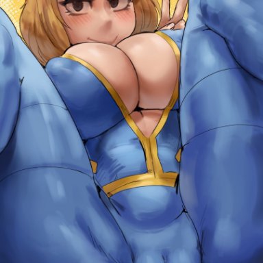 1girls, alamanderarts, big breasts, blonde hair, breasts, cameltoe, eye contact, fallout, female, looking at viewer, short hair, thick thighs, thighs, vault girl, vault suit