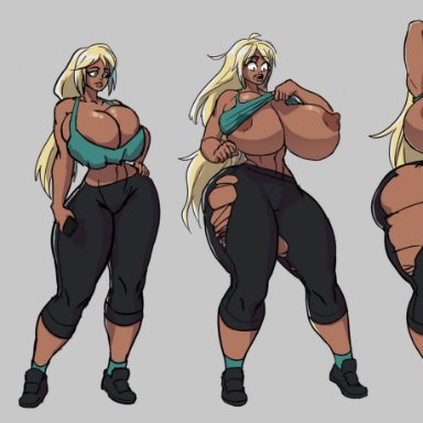ass expansion, bimbo, bimbofication, breast expansion, dark-skinned female, dizzyornot(artist), female, hair growth, huge ass, huge breasts, lip expansion, personality change, ripped clothing, thick thighs, transformation