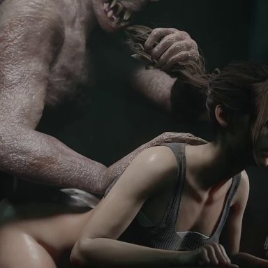 1girls, 3d, animated, big penis, blender, claire redfield, erection, female, female penetrated, from behind, hair pull, huge cock, male, male penetrating female, monster