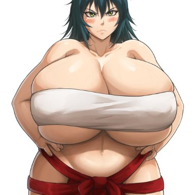 batako, big breasts, breasts, chifusa manyu, cleavage, enormous breasts, huge breasts, hyper, hyper breasts, large breasts, looking at viewer, manyuu chifusa, manyuu hikenchou, massive breasts, midriff