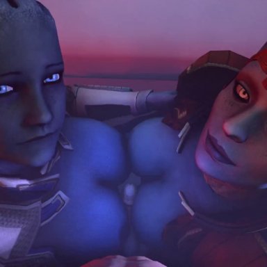 alien girl, animated, asari, between breasts, blue body, eye contact, liara t'soni, mass effect, paizuri, pov, samara (mass effect), sfm, skeletron27, sound, source filmmaker