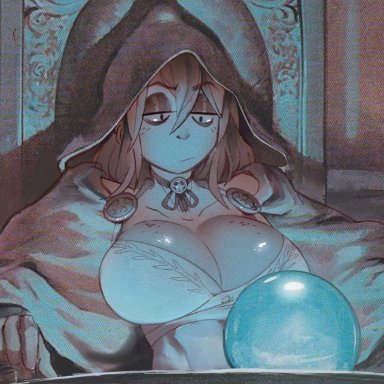 1girls, 2d, big breasts, breasts, cleavage, foretbwat, meme, orb, orb meme, ponder, pondering my orb, solo, tagme, unimpressed, wizard