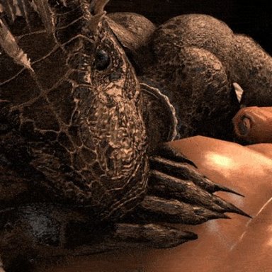 3d, animated, anthro, anthro on human, argonian, big ass, big penis, fondling balls, futa is bigger, futa on male, futanari, human, interspecies, lizard, lusty argonian maid