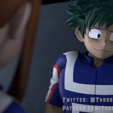 1boy, 2girls, animated, being watched, female, izuku midoriya, izuocha, kissing, mina ashido, my hero academia, no sound, ochako uraraka, shounen jump, tarrotherambler, video