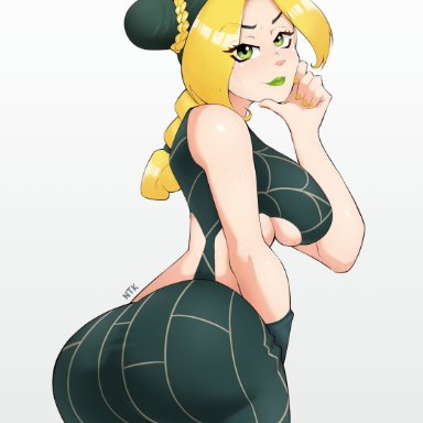 1girls, absurdres, ass, big ass, big breasts, breasts, female, female only, highres, jojo's bizarre adventure, jolyne kujo, large breasts, looking at viewer, looking back, notkadraw