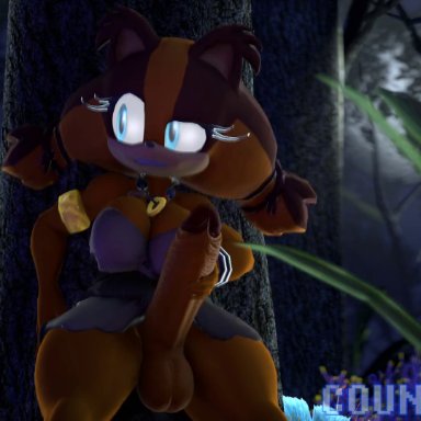 3d, against tree, animated, badger, big breasts, big penis, blue eyes, countersfm, forest, furry, futanari, leaning back, looking aside, masturbating, masturbation