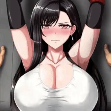 animated, animated, armpits, arms behind back, big breasts, big penis, black hair, breast grab, breast squeeze, breasts, clothed sex, clothing, final fantasy, final fantasy vii, forced