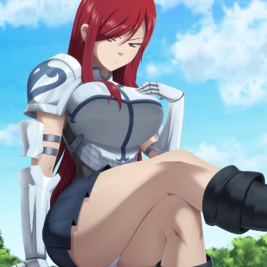 1girls, big breasts, breasts, erza scarlet, fairy tail, female, female only, large breasts, panties, ravenravenraven, solo, thick thighs, white panties, wide hips