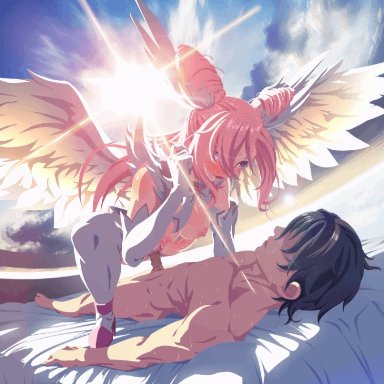 angel wings, animated, female, heaven, iroha asobe, magicami dx, male, penis