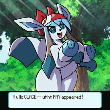 animated, bouncing breasts, female, glaceon, huge ass, huge breasts, itsover21, may (pokemon), navel, nipples, plump, pokémon (species), pokemon, species transformation, transformation