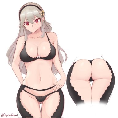 1girls, ass, ass focus, ass visible through thighs, bare thighs, big ass, black panties, bra, breasts, cleavage, collarbone, corrin (fire emblem), corrin (fire emblem) (female), daymandraws, female only