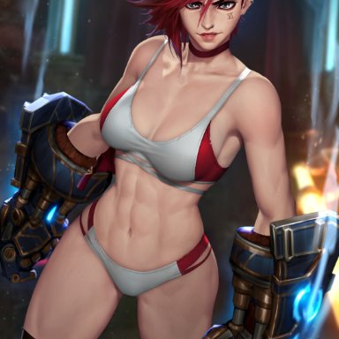 1girls, absurd res, hi res, league of legends, muscles, muscular female, navel, neoartcore, paid reward, patreon reward, red hair, riot games, solo female, solo focus, sports bra