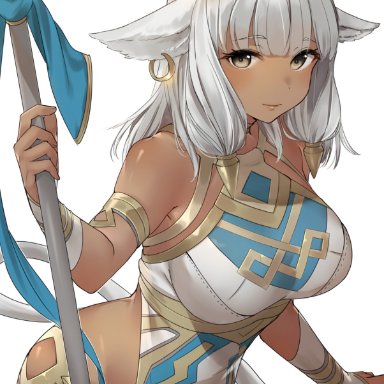 1girls, animal ears, ash (fire emblem), bare shoulders, bicep strap, black horns, breasts, brown eyes, cow ears, cow girl, cow horns, cowboy shot, dark-skinned female, dark skin, ear piercing