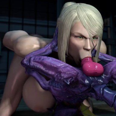 3d, :>=, angry, angry face, animated, blowjob, cling, fellatio, female, irrumatio, large ass, larger female, metroid, monster, nintendo