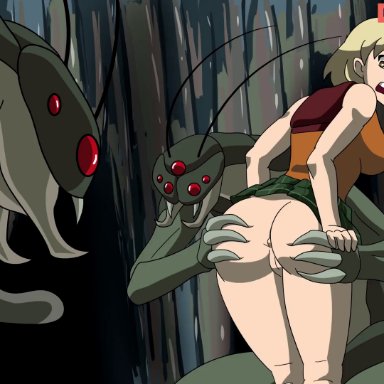 1girl, 2monsters, anal, animated, ashley graham, ass, blonde hair, breast expansion, breast milking, breasts, brown eyes, closed eyes, clothing, female, green skirt