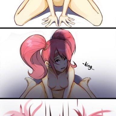 1girls, 2koma, angry, blowjob, english text, facefuck, fellatio, fire emblem, fire emblem echoes: shadows of valentia, hair pull, handlebars, hero pose, instant loss 2koma, mae (fire emblem), makeup