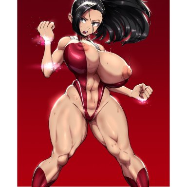 1girls, abs, anguriask, areolae, big breasts, black hair, boots, bouncing breasts, breasts, female, huge breasts, large breasts, leotard, momo yaoyorozu, muscular female