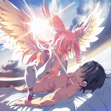 angel wings, animated, female, heaven, iroha asobe, magicami dx, male, penis, riding