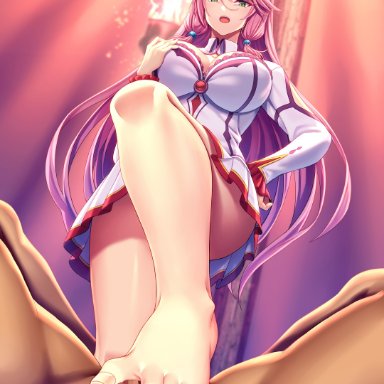 1boy, absurdres, asisuki, bangs, barefoot, bondage, breasts, censored, cleavage, clothed female nude male, dress, feet, female, femdom, flare earlgrande gioral