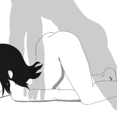 all fours, animated, ass, black hair, cum in pussy, death by lolis, doggystyle, eye bags, feet, female, kuroki tomoko, large penis, legs, medium hair, monochrome