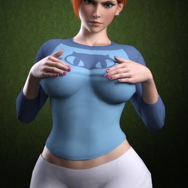 1girls, 3d, alternate version available, ben 10, cameltoe, cartoon network, cleavage, curvy, erect nipples, female, ginger, ginger hair, green eyes, gwen tennyson, hagiwara studio