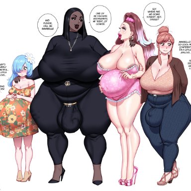 2futas, 2girls, annabelle (fellatrix), areolae, ashley (fellatrix), breasts, bulge, daisy (fellatrix), dark-skinned futanari, dark areola, dark nipples, dark skin, fellatrix, futa wife, futa with female