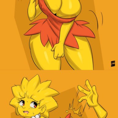 1girls, areola slip, areolae, ass slap, big ass, big breasts, dialogue, disembodied hand, female, huge ass, huge breasts, joaoppereiraus, lisa simpson, loose clothes, miniskirt