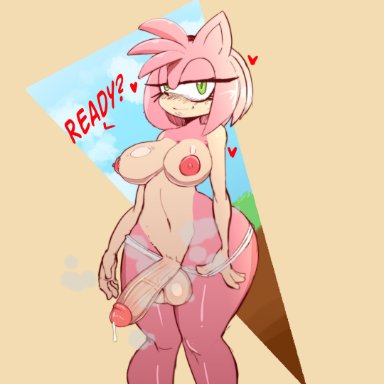 1futa, absurdres, amy rose, anthro, big ass, big penis, big testicles, breasts, erection, furry, futa only, futanari, genitals, half-closed eyes, heart