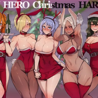 christmas, itsuka kendou, miruko, my hero academia, nejire hado, rumi usagiyama, tatsuma ryuko, tokage setsuna