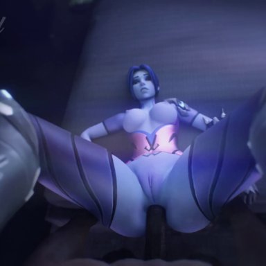 1boy, 1female, 1girl, 1girl1boy, 3d, anal, anal sex, animated, ass, ass grab, blizzard entertainment, blue hair, blue skin, breasts, breasts out