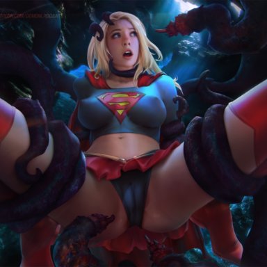 1girls, blonde hair, blue eyes, cameltoe, dc, demonlorddante, erect nipples, female, female only, imminent rape, imminent sex, imminent tentacle rape, kara danvers, kara zor-el, light-skinned female