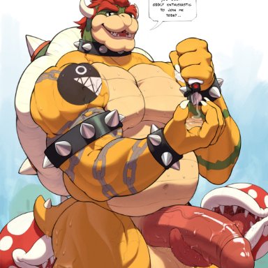 balls, bara, big balls, big penis, bowser, gay, koopa, male, male only, mario (series), muscles, muscular, nintendo, penis, piranha plant