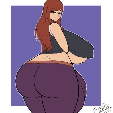 1futa, alternate outfit, ass, back, back view, balls, breasts, bulge, clothed, clothing, contemporary, dragon's crown, fibilis, flat colors, fully clothed
