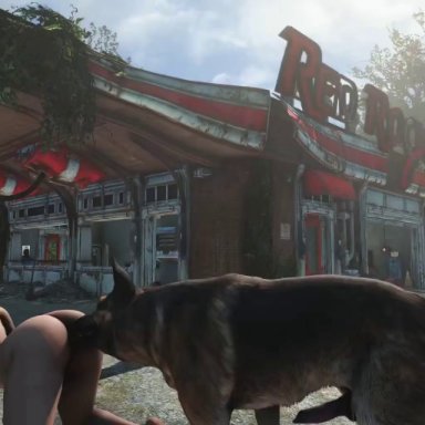 1boy, 1girls, 3d, animated, ass, bestiality, canine, canine penis, dog, doggy style, dogmeat, extremely large filesize, fallout, fallout 4, from behind