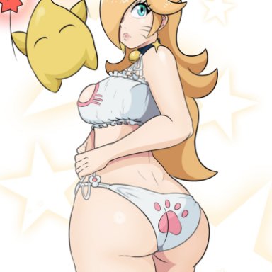 ass, cat ears, cat lingerie, looking back, luma, mario (series), nintendo, princess rosalina, super mario galaxy, zeromomentai