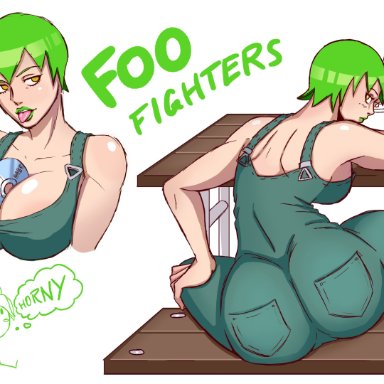 ass, bare shoulders, big ass, busty, cleavage, female, female focus, female only, filthyhamonuser, foo fighters, green hair, jojo's bizarre adventure, jolyne kujo, large breasts, short hair