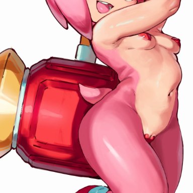 amy rose, hammer, heart pasties, maebari, pasties, pink fur, pink hair, roropull, sold, sonic (series)