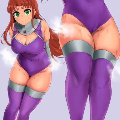 teen titans, eyes, green , green eyes, green scolera, starfire, tagme, thick thighs, thighhighs, yotahen