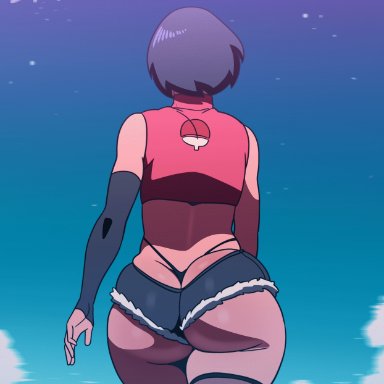 1girls, animated, ass, black hair, boruto: naruto next generations, d-art, female, human, jiggling ass, naruto, sarada uchiha, short shorts, shorts, solo, solo female