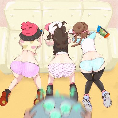 3girls, ass, female, female only, hilda, huge ass, microsd (artist), multiple girls, nintendo, nintendo switch, panties, pokemon, pokemon bw, pokemon sm, rosa (pokemon)