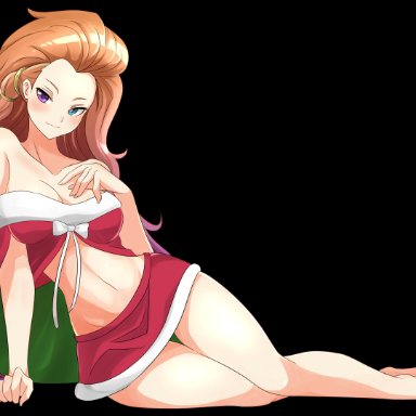 adult, barefoot, big breasts, christmas, elite drawing, feet, festive, league of legends, looking at viewer, multicolored hair, zoe (league of legends)