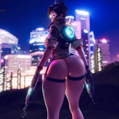 ass, goggles, guns, large ass, looking to the side, overwatch, pistols, short hair, superhentaimaster9000, thong, tracer