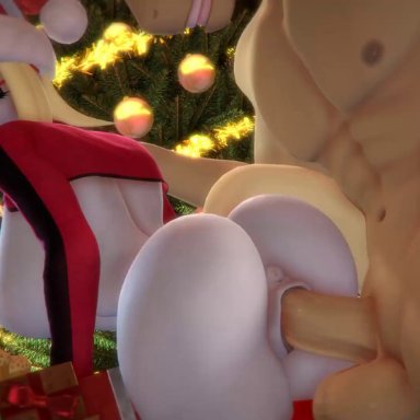 3d, animated, anthro penis, blonde, blonde hair, blush, boobs, breasts, christmas, christmas tree, equine, friendship is magic, from behind, from behind position, glasses