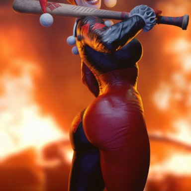 1girls, 3d, ass, batesz, batman (series), batman arkham knight, batman arkham series, big ass, blender, dc, female, female only, harley quinn, harley quinn (classic), solo