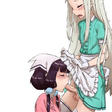 1boy, 1girls, blend s, blush, closed eyes, clothing, female, femboy, femboy on female, femboysub, femdom, kanzaki hideri, legwear, male, malesub