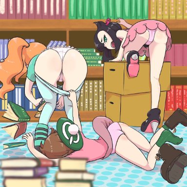 3girls, ass, big ass, female, female only, gloria (pokemon), human, marnie (pokemon), microsd (artist), nintendo, panties, pants down, pants pull, pokemon, pokemon ss