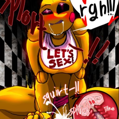 1boy, 1girls, animatronic, blush, chicken, cum, cumming, female rapist, femdom, five nights at freddy's, five nights at freddy's 2, marinblue, rape, robot, toy chica (fnaf)