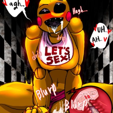 1boy, 1girls, ahe gao, animatronic, blush, chicken, cum, cum in pussy, female rapist, femdom, five nights at freddy's, five nights at freddy's 2, marinblue, rape, robot